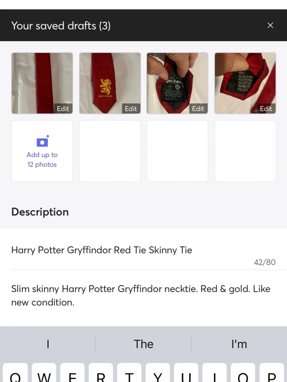 Harry Potter Gryffindor Red & Gold Necktie